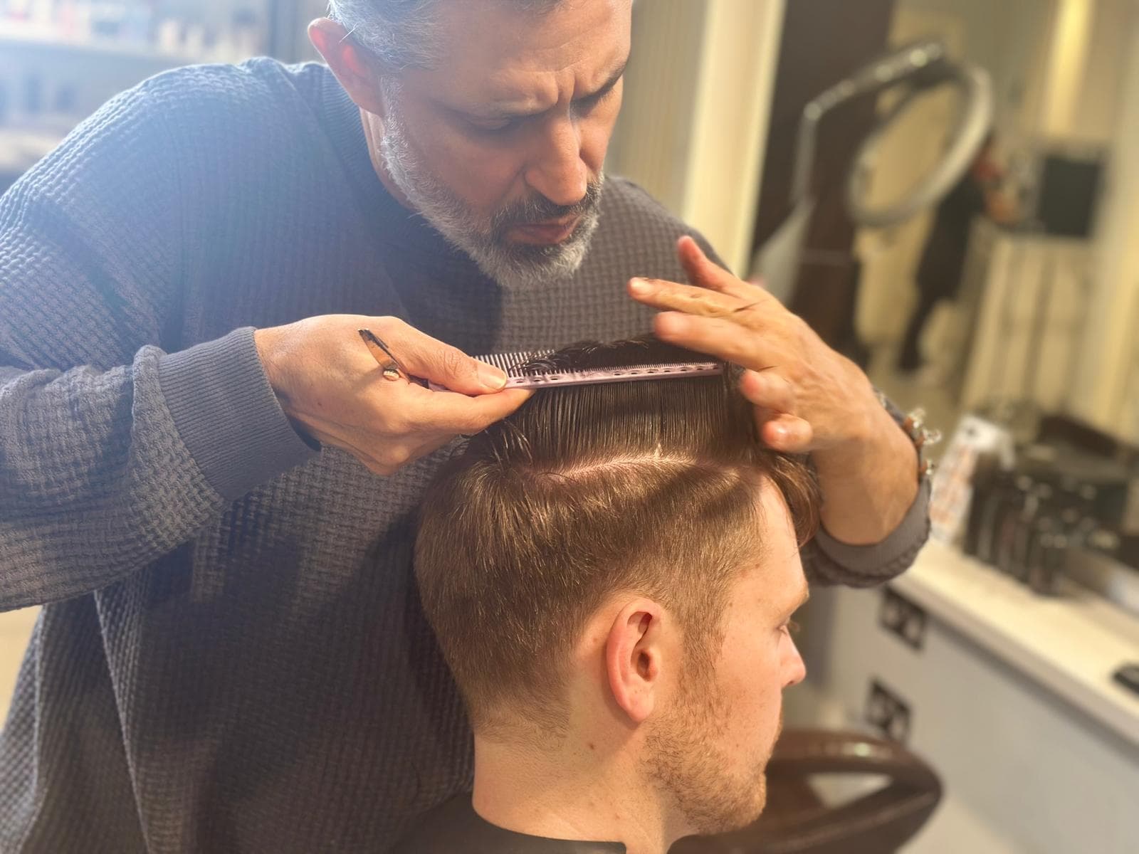 Mens haircut in progress